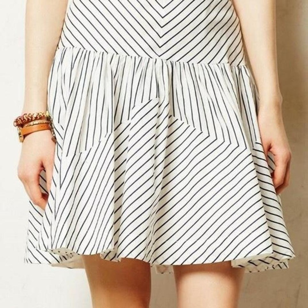 Maeve Drop Waist Skirt Women's Size 10 Black White Striped Flare Anthropologie